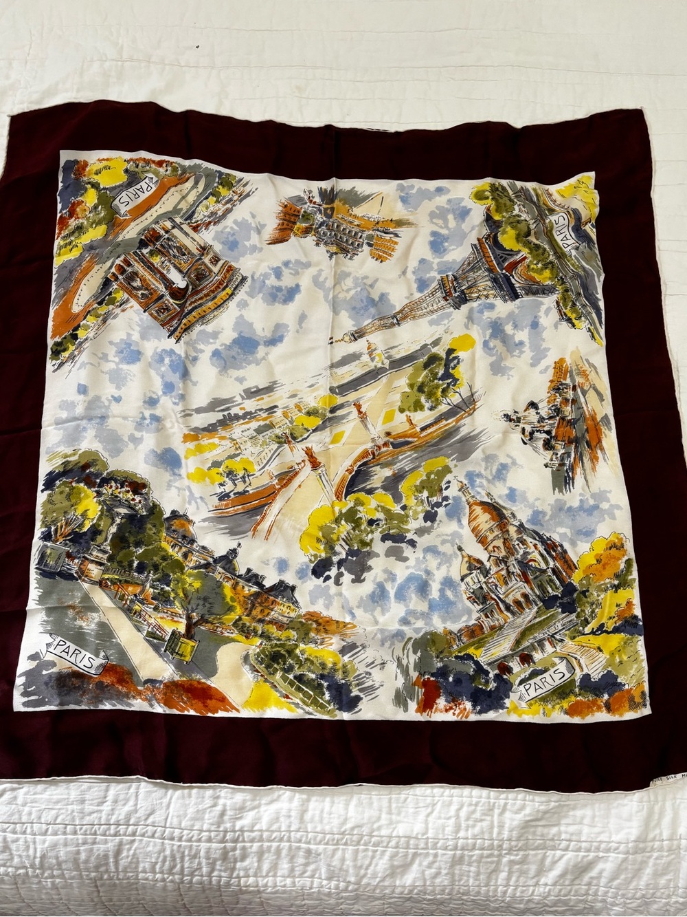 Souvenir Paris Eiffel Tower Multi-Color 30" Sq Scarf Silk Acetate Made in France